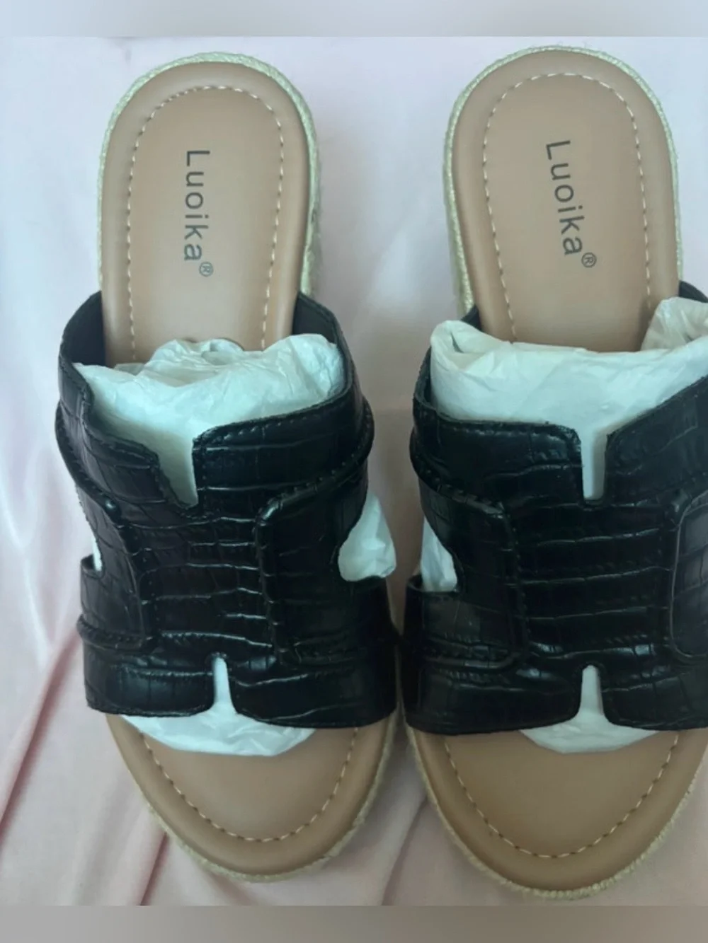 Women's Wide Black Wedge Slides/ Sandals